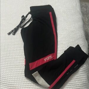 PINK Victoria's Secret Black and Pink yoga Sweatpants Sleek Design